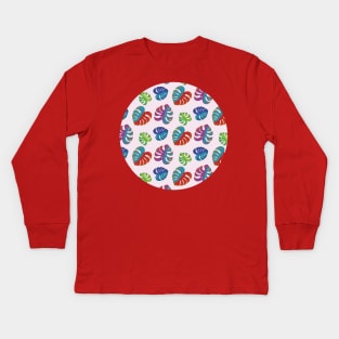 Red and blue Monstera leaves Kids Long Sleeve T-Shirt